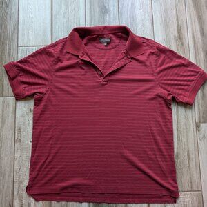 Denver Hayes Men's Polo Shirt L Burgundy Striped Classic Fit 100% Cotton
